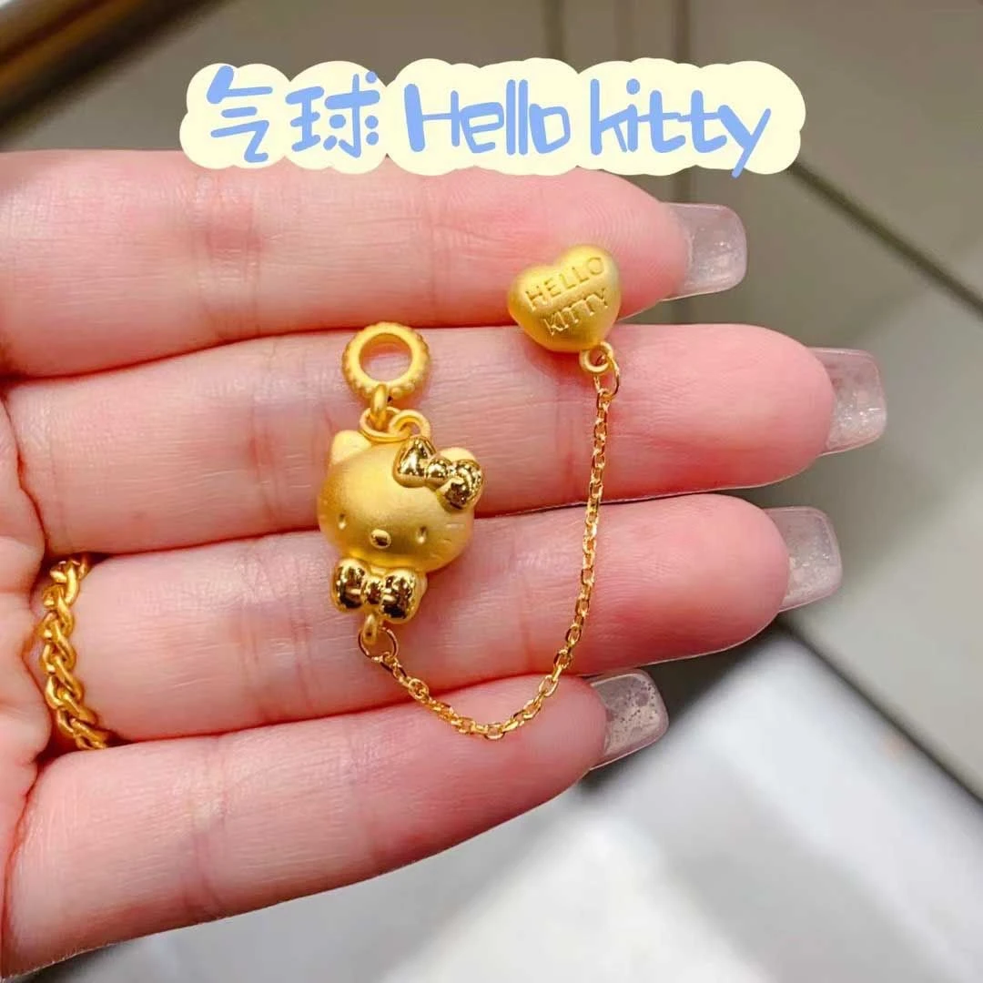 可爱甜美风DIY金色hellokitty表白爱心气球双孔链条款转运珠隔珠