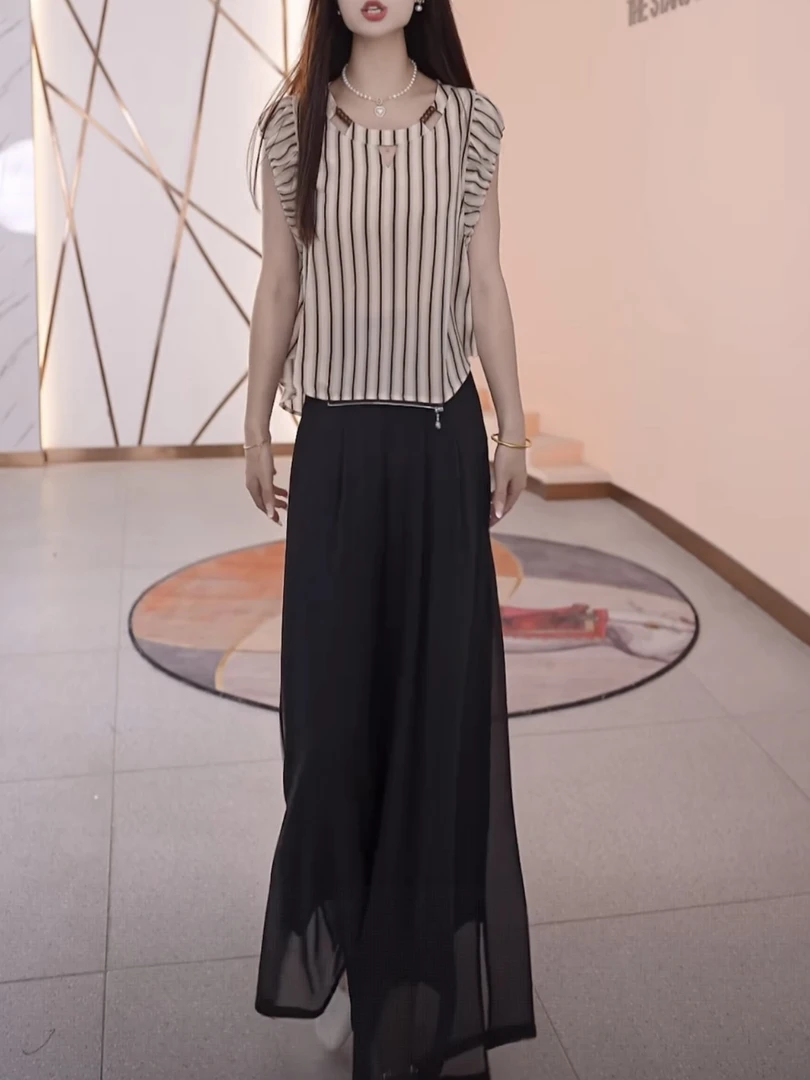 【上衣+裤子】夏季时尚修身洋气宽松气质休闲百搭显瘦减龄两件套裤