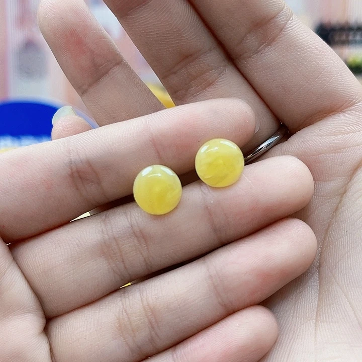 蜜蜡银S925镶嵌裸石耳环