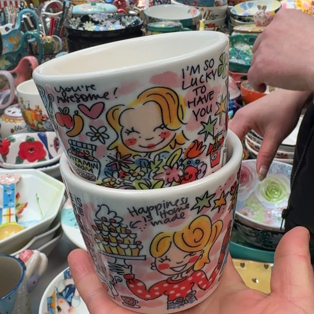 陶瓷荷兰太太粉色手握杯2只