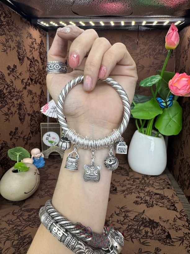 足银手镯 小郑家纯银手工錾刻手镯