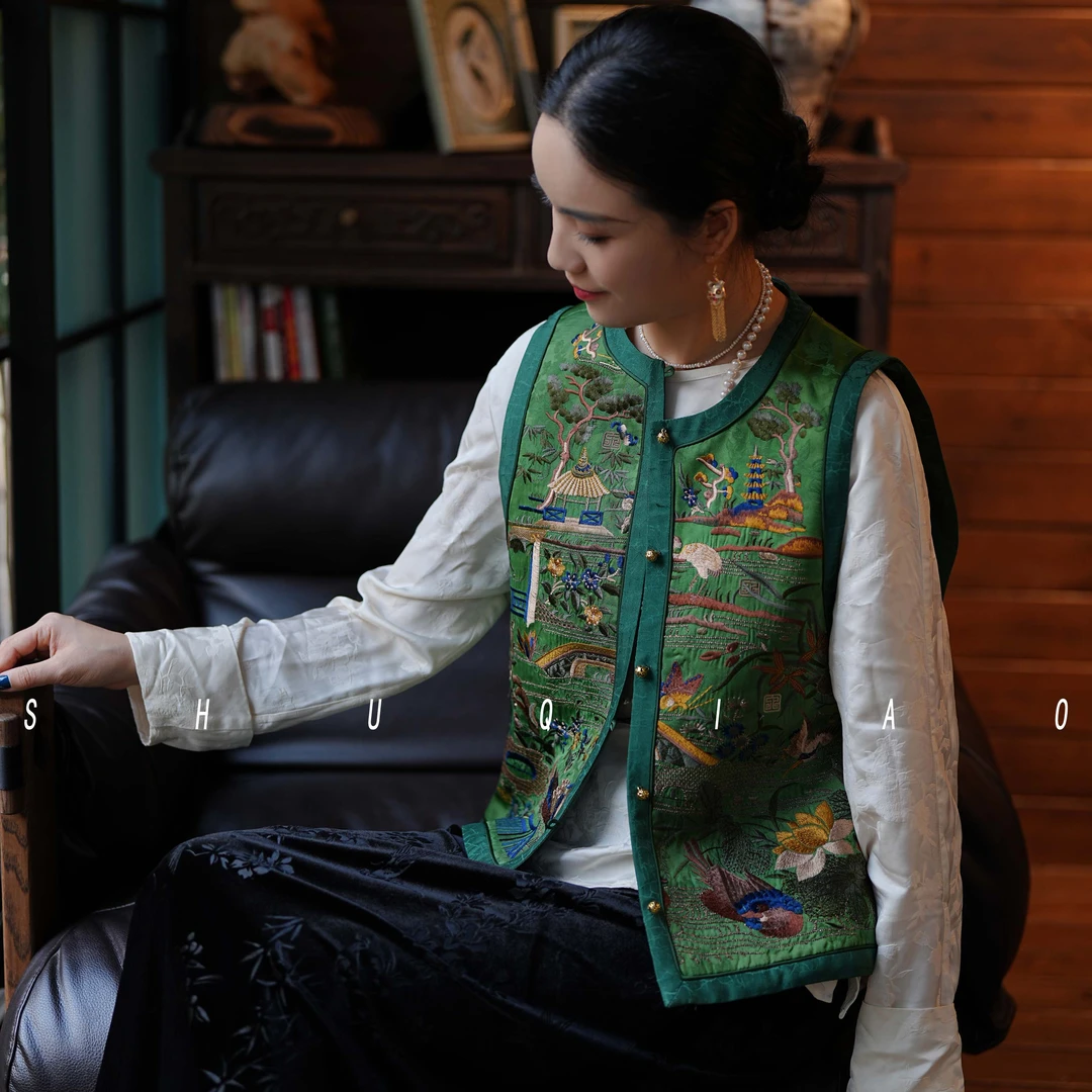 蜀俏【漉】新中式国风圆领盘扣重工刺绣洋气精致百搭日常上衣马甲
