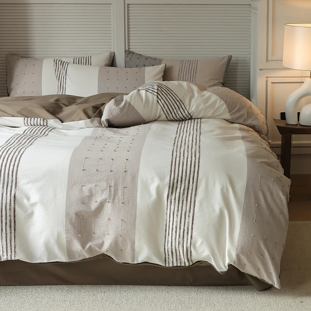 极简侘寂风丨四件套纯棉全棉2025新款床单被套高级感提花条纹床品