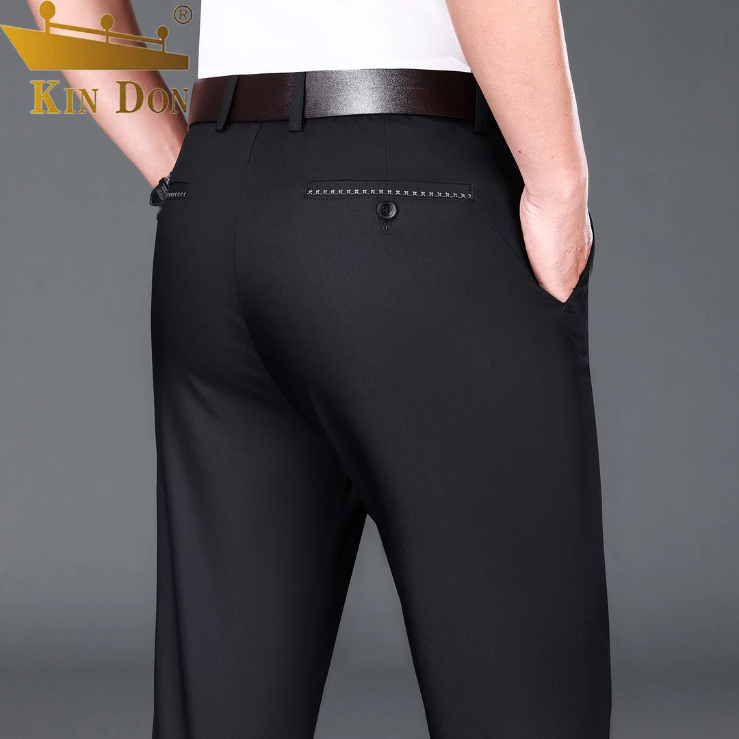 金盾2025春夏薄款男士高腰直筒宽松弹力休闲西裤商务百搭抗皱长裤