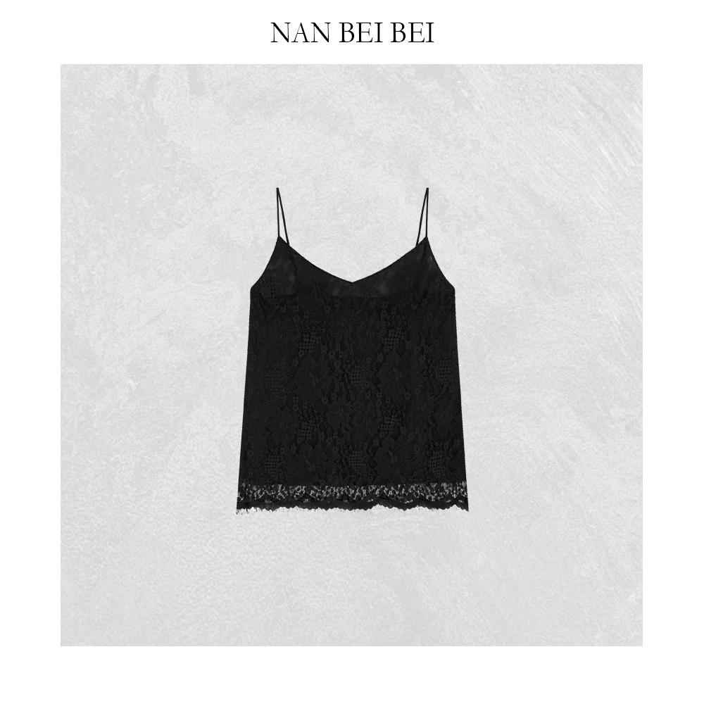 NanBeiBei 黑天鹅 新款双层拼接蕾丝无胸垫吊带背心 1996