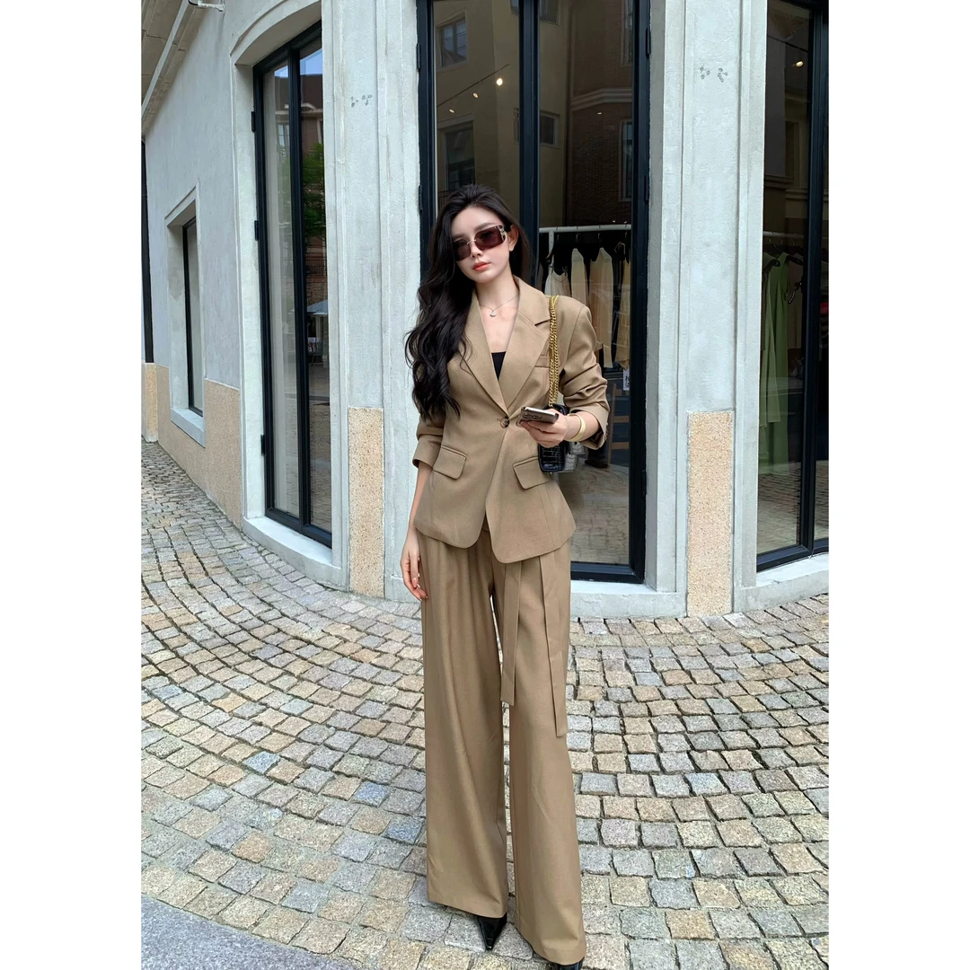2025秋季气质女装职业显瘦休闲工装长袖西装时尚套装秋西服阔腿裤