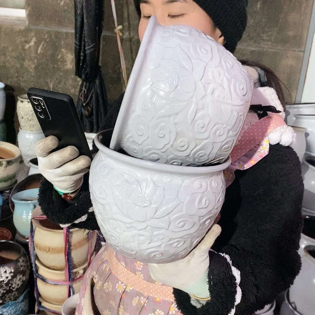 紫砂花盆瑕疵口20高16瑕疵