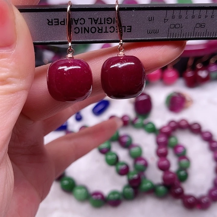 红宝石耳钩银S925镶嵌