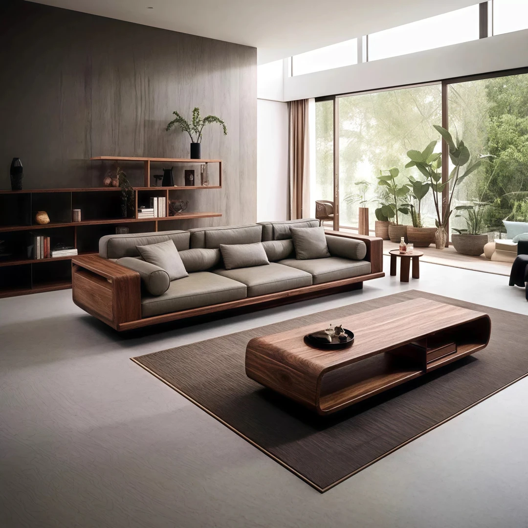 2025新款胡桃木沙发三人位高端皮艺沙发实木意式轻奢直排沙发定制