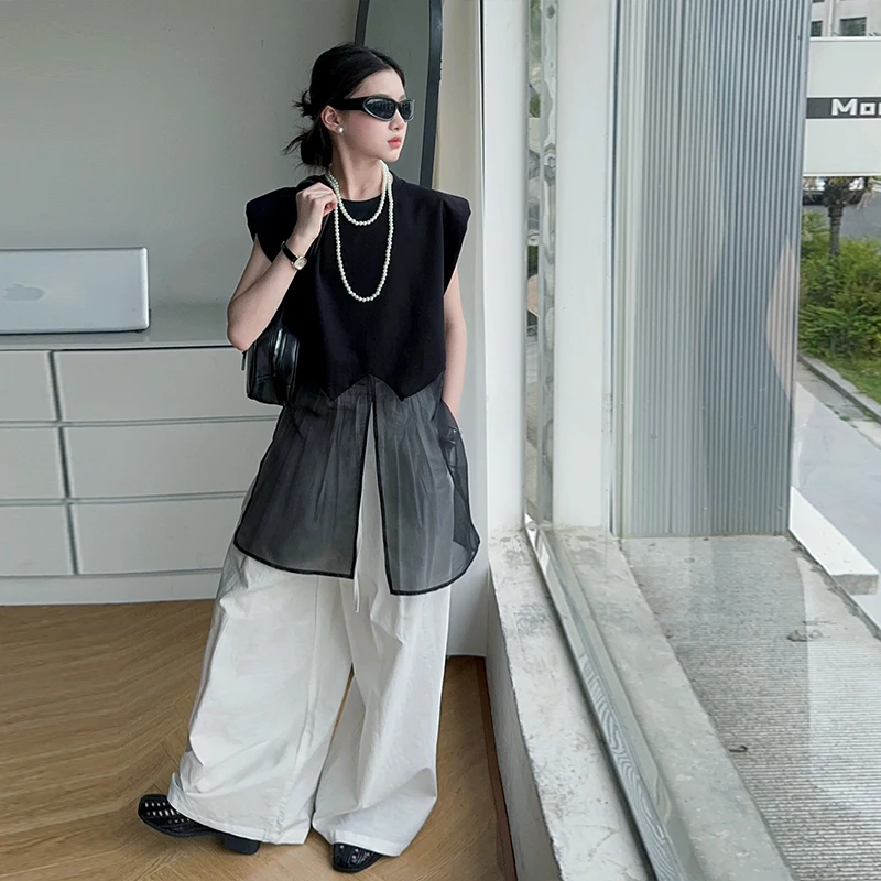 女童夏季短袖套装2025新款中大女童6-12岁15岁网红潮流长裤两件套