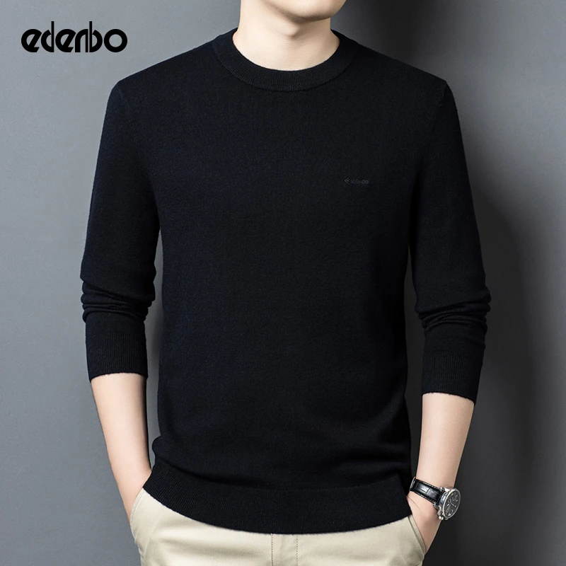 【商场同款】爱登堡绵羊毛衫男士冬季圆领刺绣休闲保暖纯色长袖毛衣