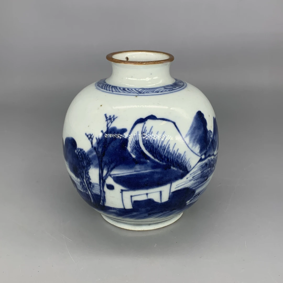 清代 32503052*清乾隆青花山水纹石榴尊/瓷器三
