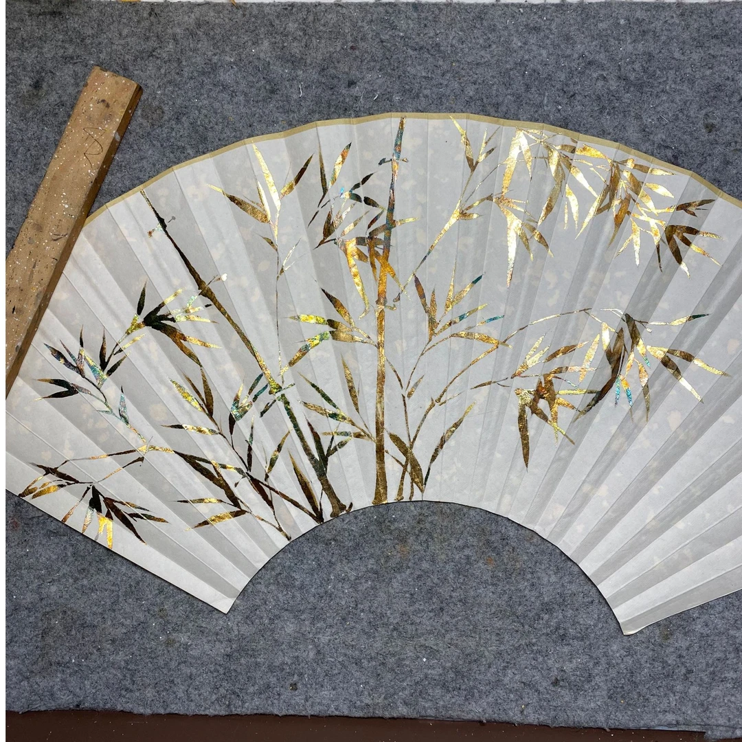 翊清扇庄苏工超薄扇面烧箔工艺《竹影清风图》（特殊尺寸联系客服）