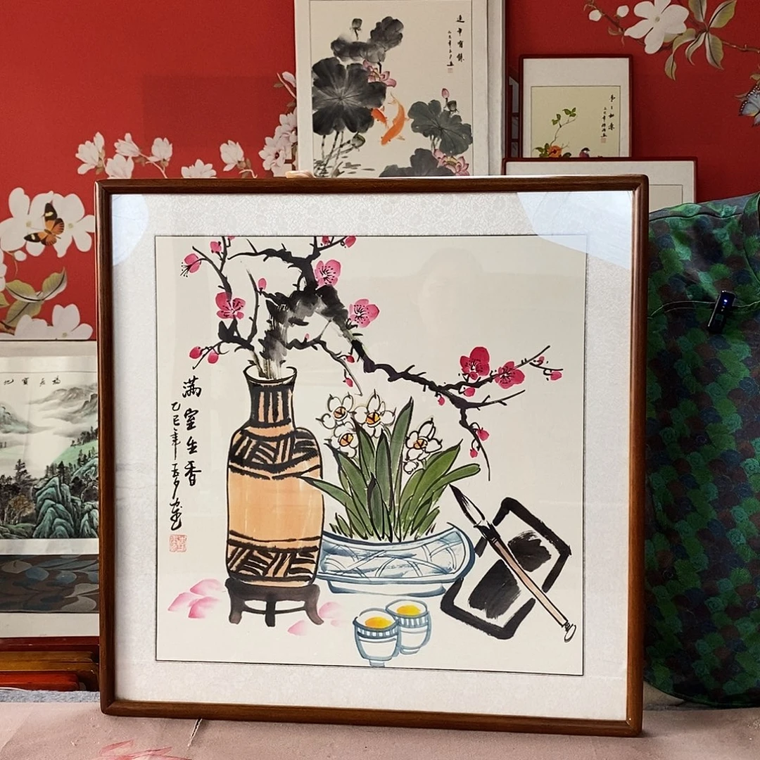国画手写手绘带框包邮62✖️62国画作品