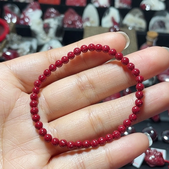 天然辰砂压晶小米珠手链4mm