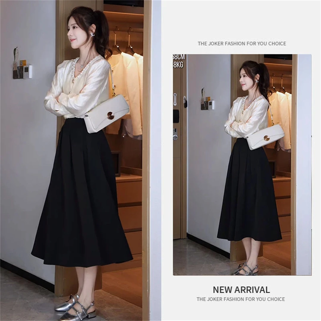 2025秋季流行洋气时尚韩系小香风领重工衬衫百搭半身裙两件套装