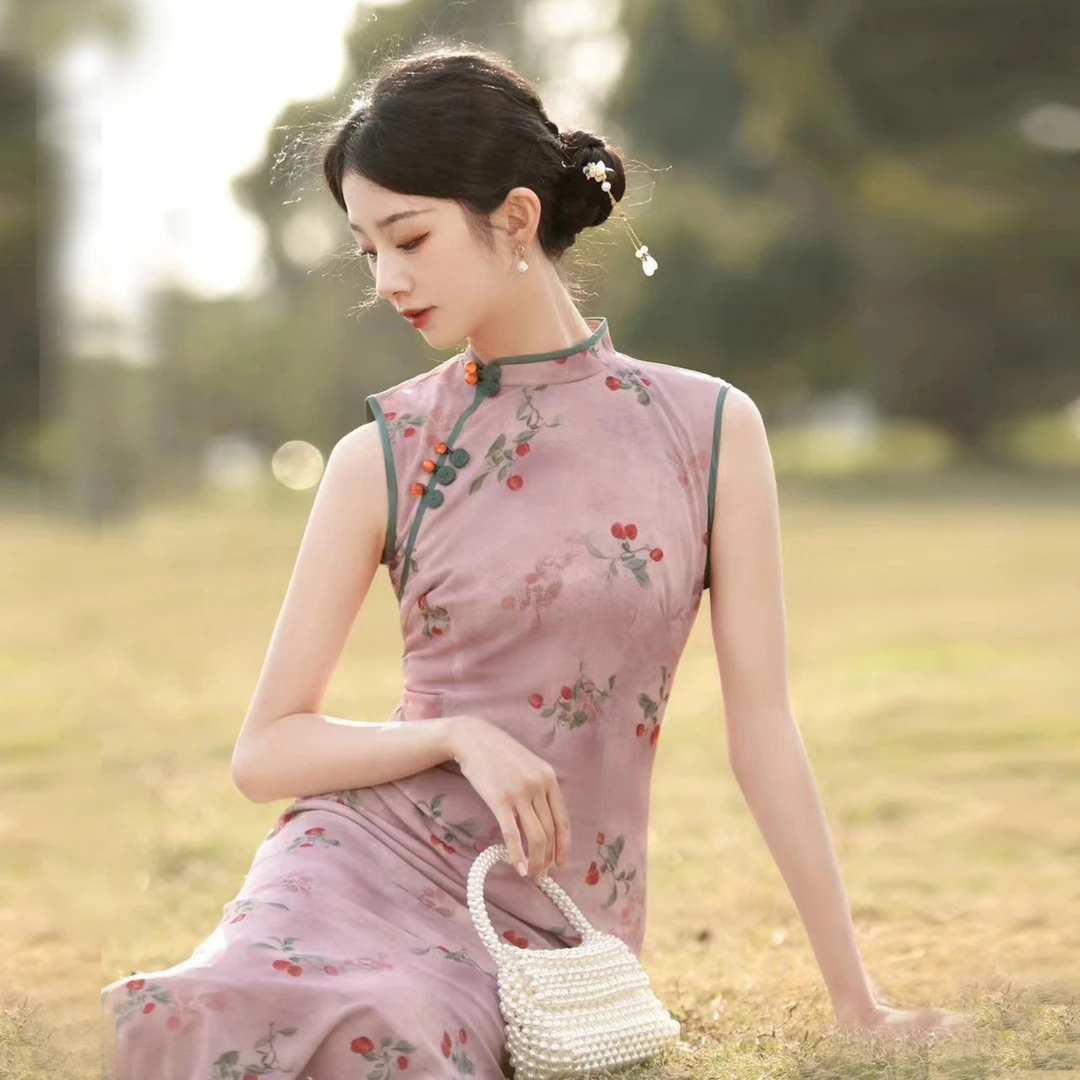 【粉桃】春夏年轻少女款时尚无袖复古新中式旗袍修身显瘦日常连衣裙