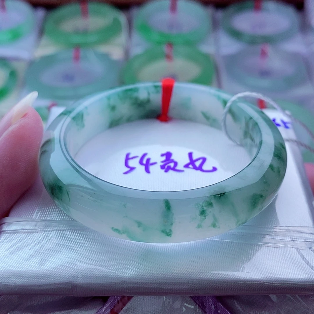 翡翠未镶嵌手镯（贵妃镯）465水墨丹青冰透冰胶起光高贵艳丽