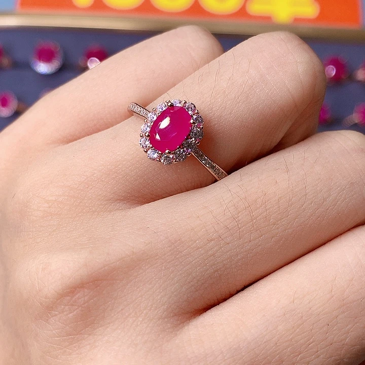 红宝石戒指银S925镶嵌