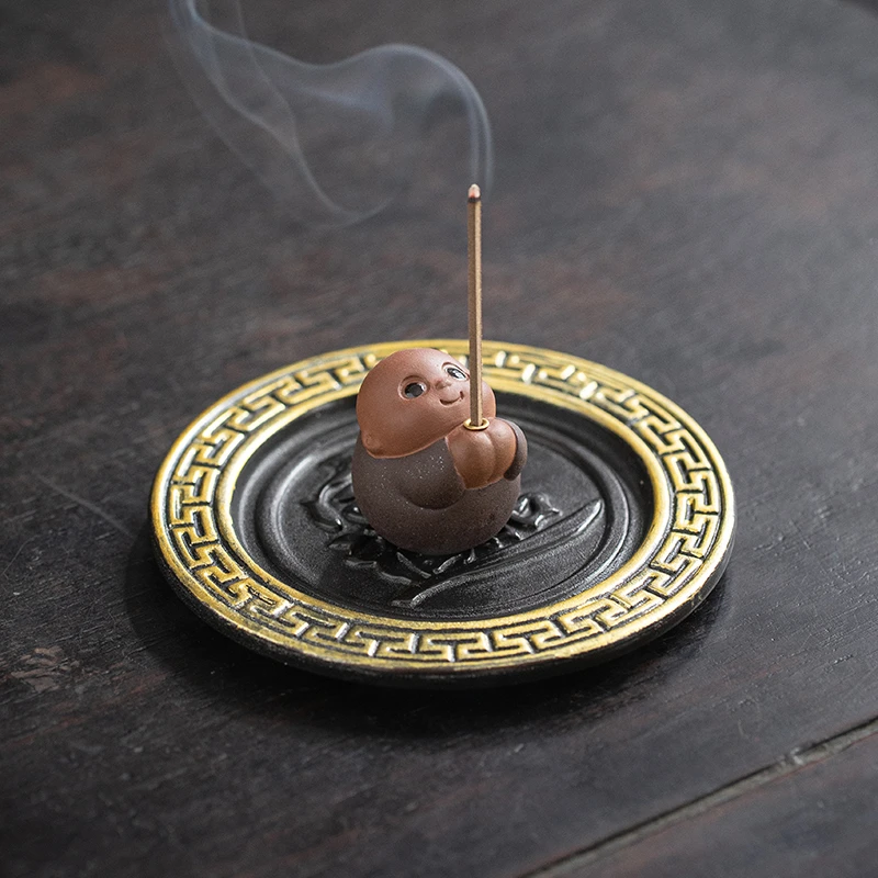 木客可爱趣味小沙弥香薰炉中式禅意紫砂线香插香座家用室内点香器