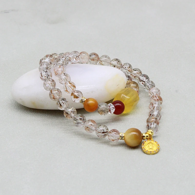 【书记晶选】黑金超七天然水晶原创设计款手串7mm多样性发一件