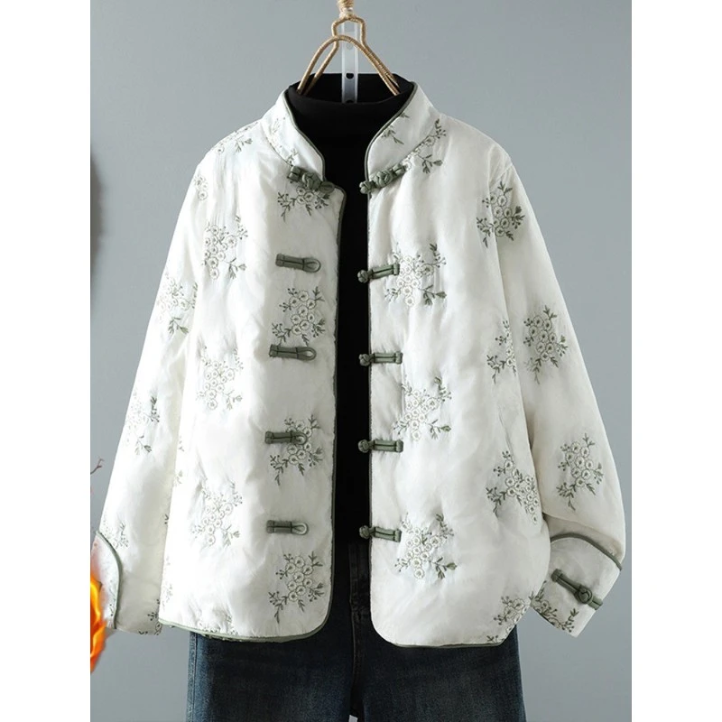 哥弟阿玛施正品高端国风绣花轻薄棉服女冬季新款中式盘扣立领棉衣