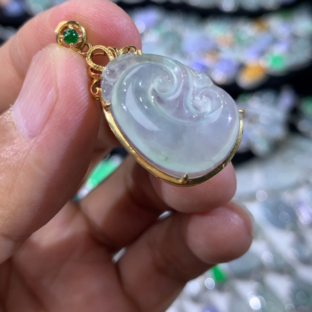 翡翠18K金镶嵌吊坠(不含链)