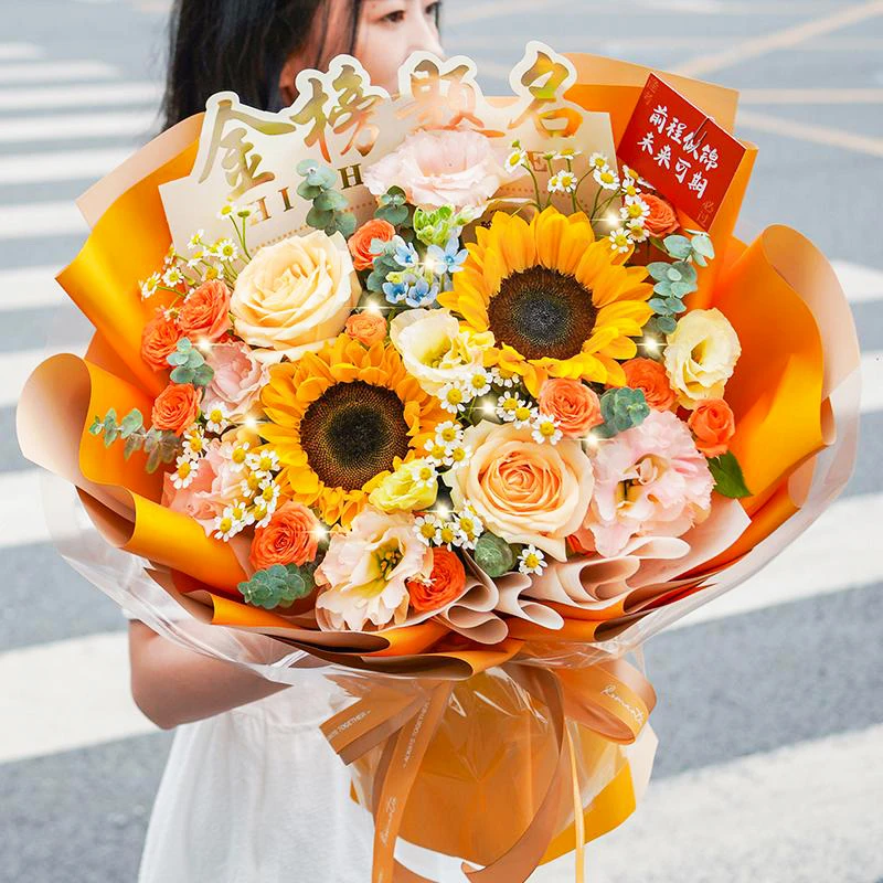 【一捧❤阳光】3朵向日葵3朵香槟玫瑰混搭花束生日鲜花同城花店配送