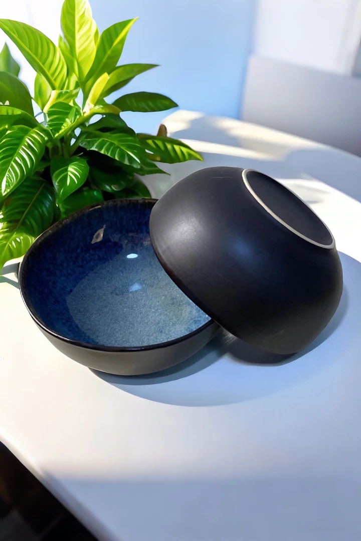 112默认微瑕蓝色窑变异型面碗汤碗饭碗6.5英寸16.5cm陶瓷