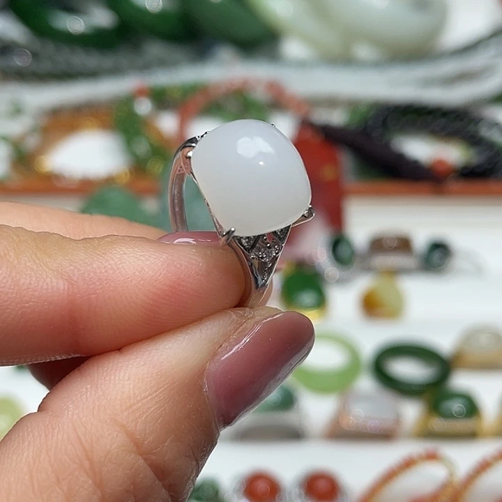 和田玉银S925镶嵌戒指