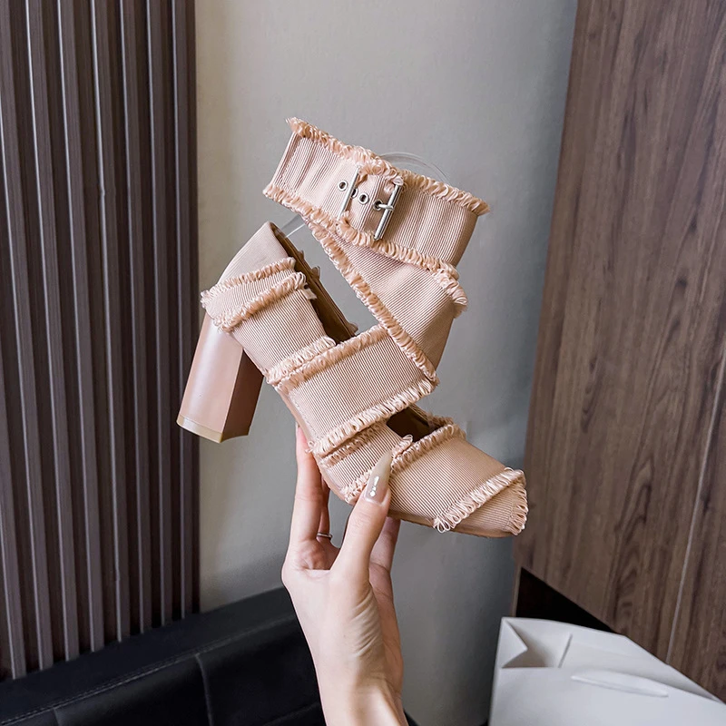 2025新款法式复古流苏缠绕绑带设计芭蕾鞋女外穿高级感气质高跟鞋