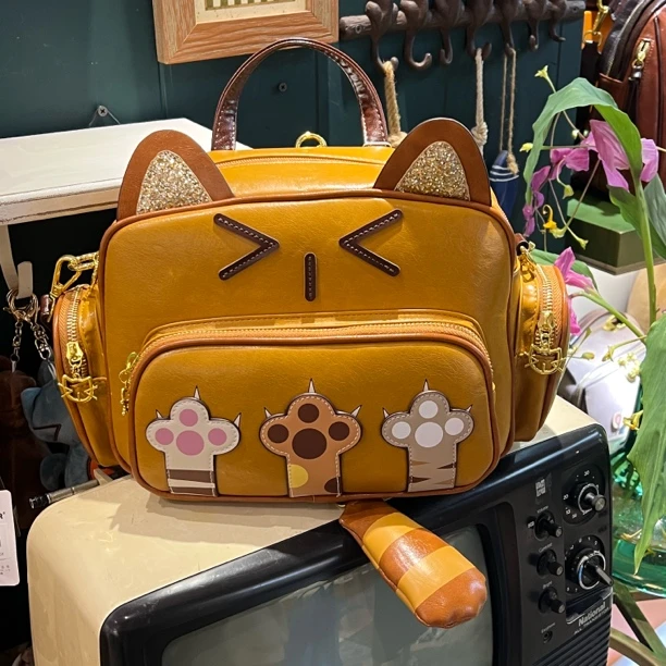 奶油熊正品卡通可爱猫立体百搭休闲复古单肩旅行背包