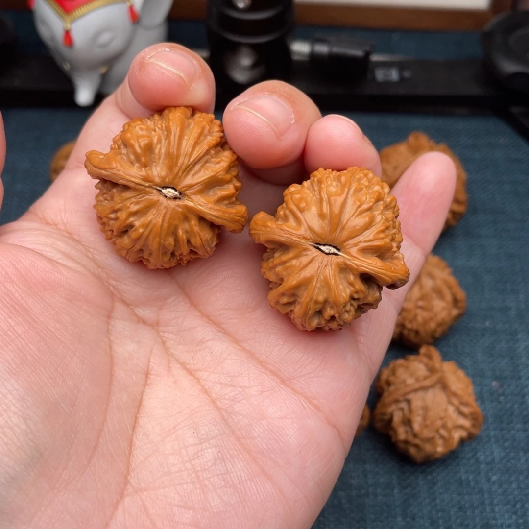 文玩核桃把件红皮白狮子34