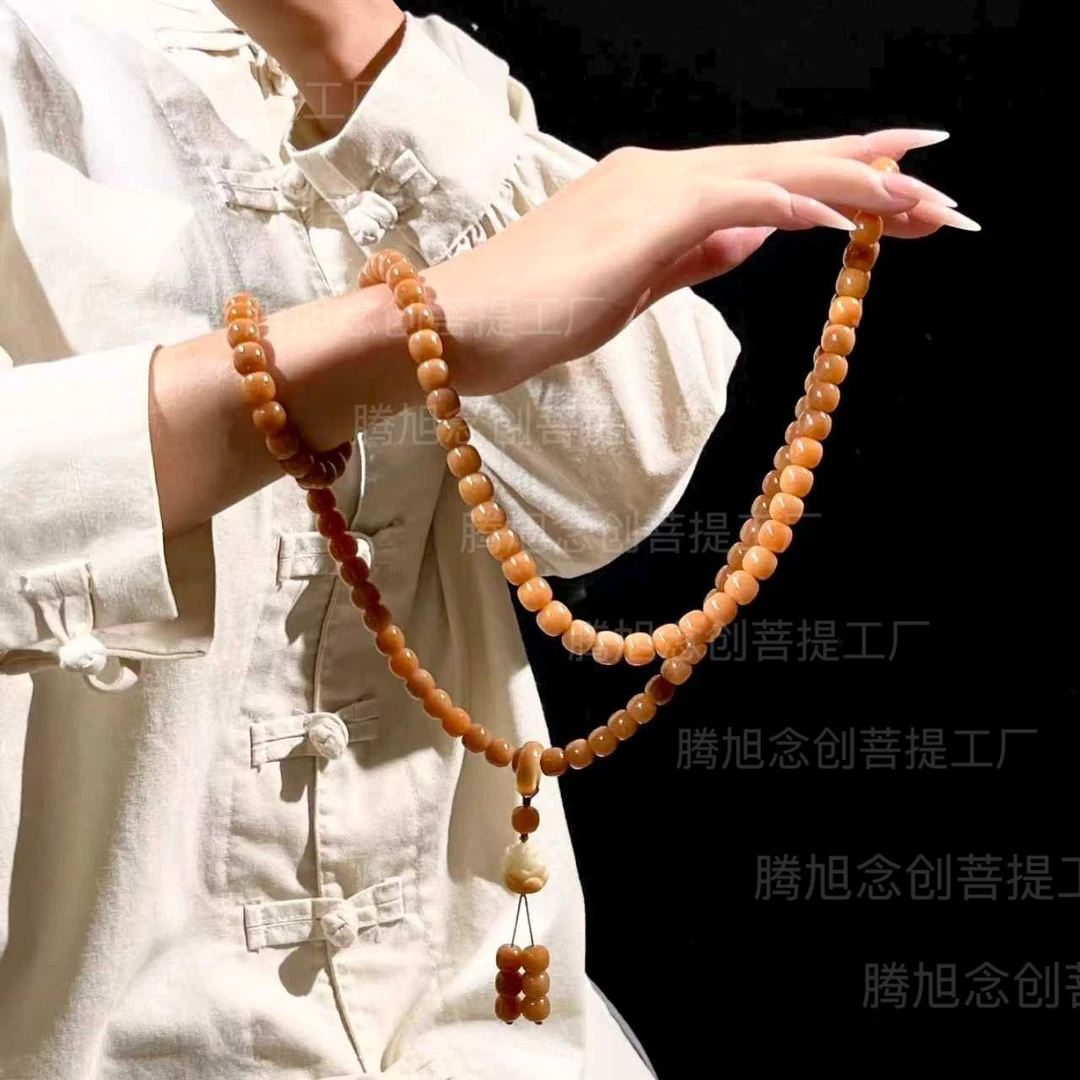 天然菩提风化黄108颗佛珠手串手链念珠文玩饰品手盘毛衣链