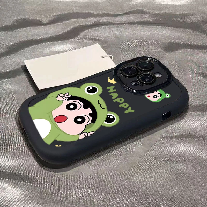 青蛙小新适用iphone16promax苹果15/14P手机壳泡芙13p/12/11全包
