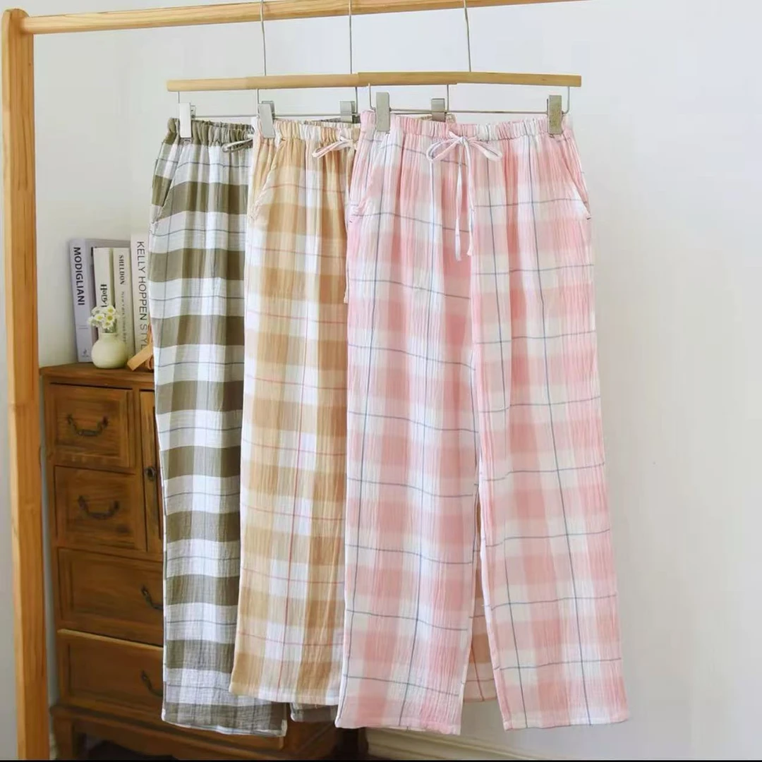 【简素睡裤】秋冬新款男女全棉色织双层棉纱休闲可外穿家居格子睡裤