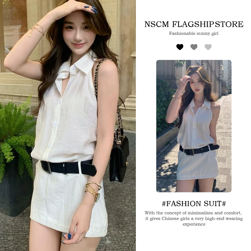 NSCM知性风衣服无袖衬衫连衣裙2025夏季气质裙子设计感收腰短裙女