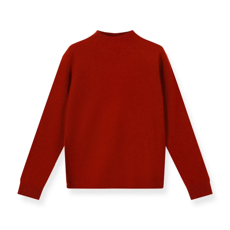 半高领纯色羊绒羊毛混纺女宽松长袖针织打底毛衣P02928031