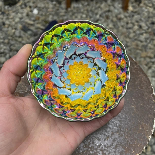 七彩窑变 花开富贵蓝金莲花茶杯主人杯陶瓷传统手工制作.匠心传承
