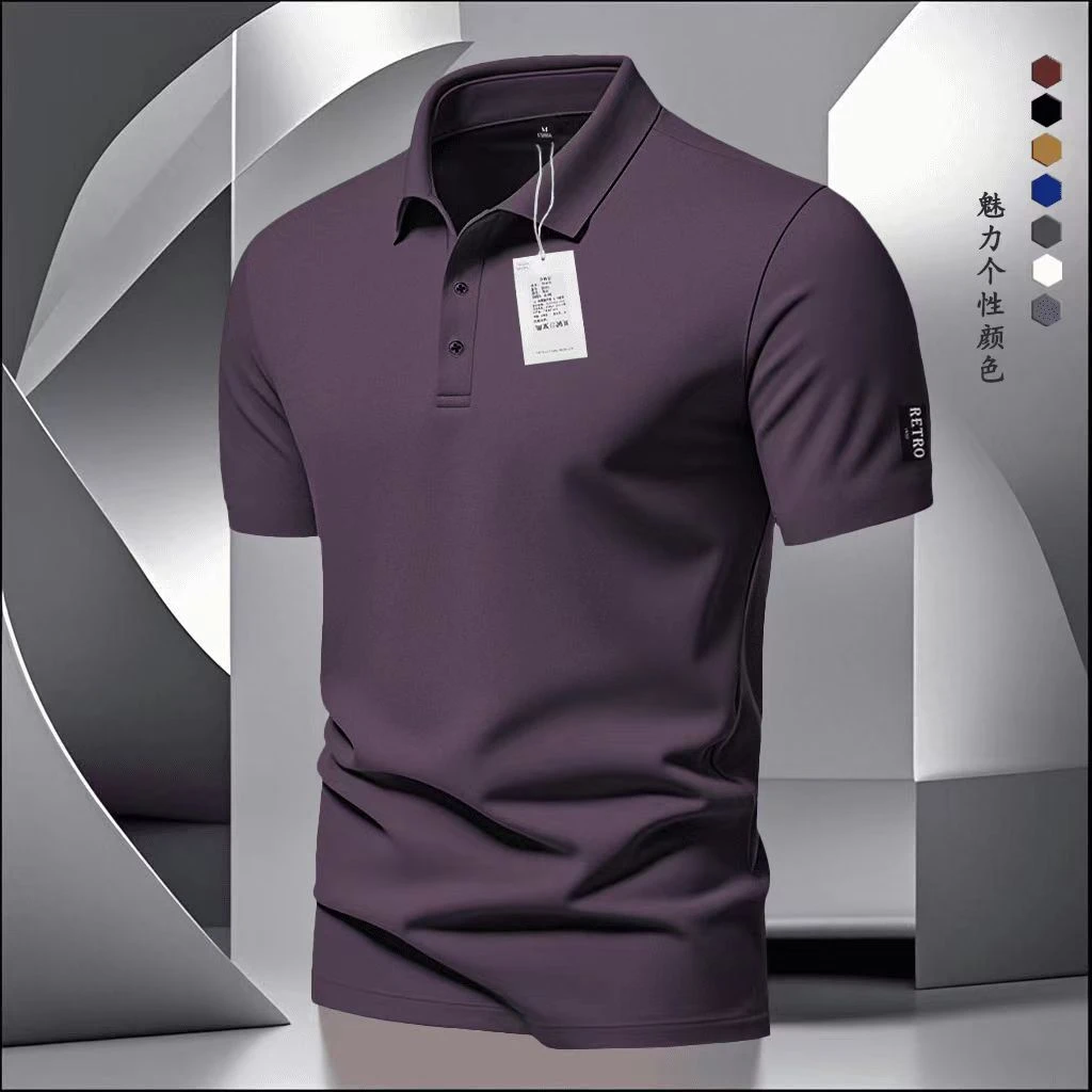 美式新款百搭polo衫酱紫色男士上衣商务休闲夏季翻领短袖t恤半袖