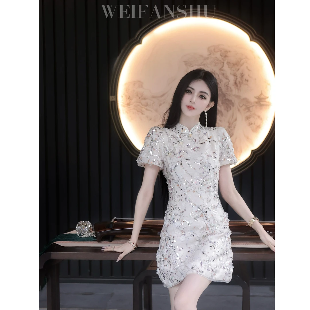 WEIFANSHU/魏凡舒【洛阳花期】新中式旗连衣裙