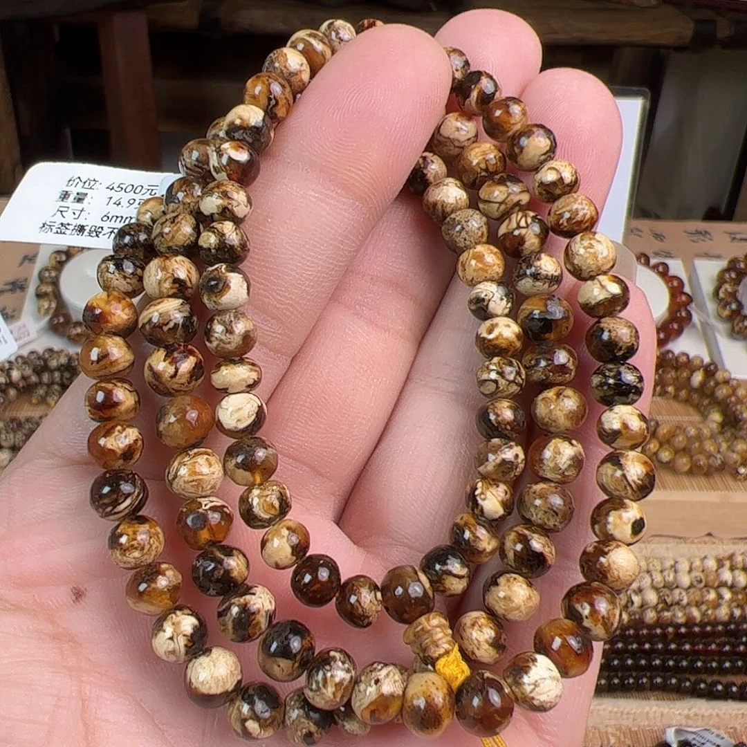 琥珀未镶嵌手链6m干白花大漏