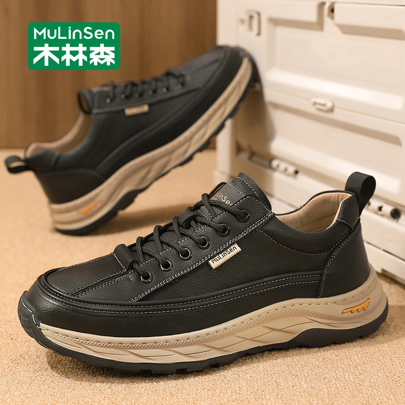木林森劳保鞋男款2025新款秋季厚底增高工作防水运动男士休闲鞋