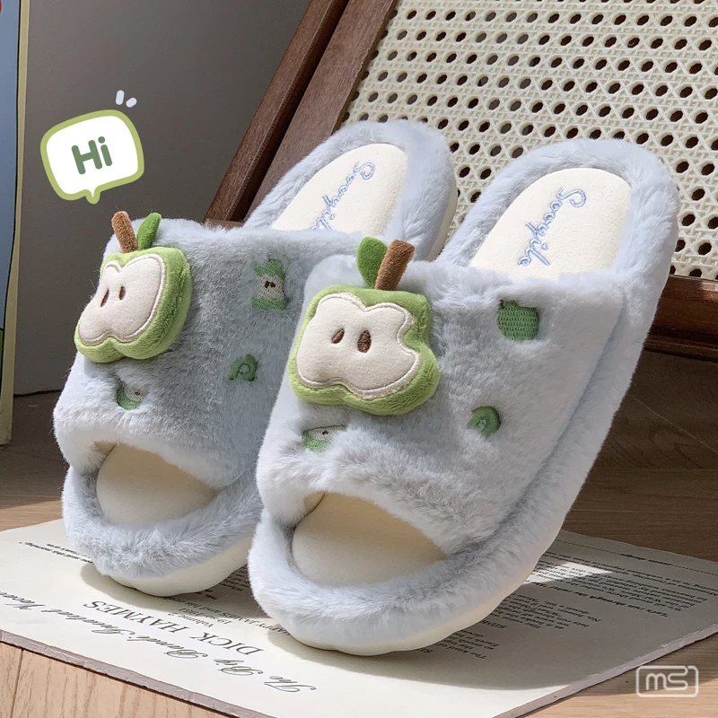 新款秋冬季冬天居家女款拖鞋棉网红时尚ins苹果EVA毛绒棉拖鞋女