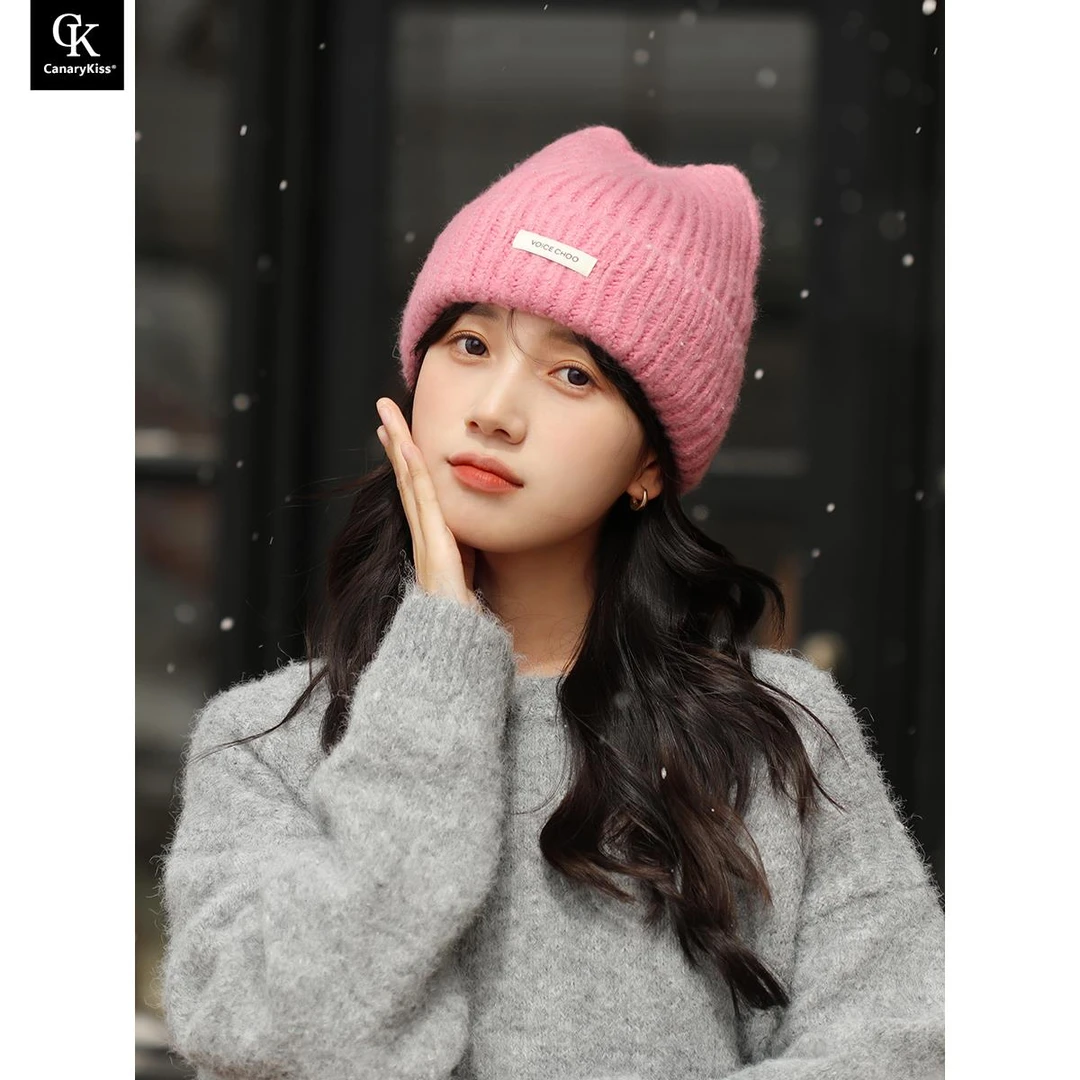 CanaryKiss猫耳朵针织帽女秋冬季甜美可爱卡通毛线帽防寒护耳帽子