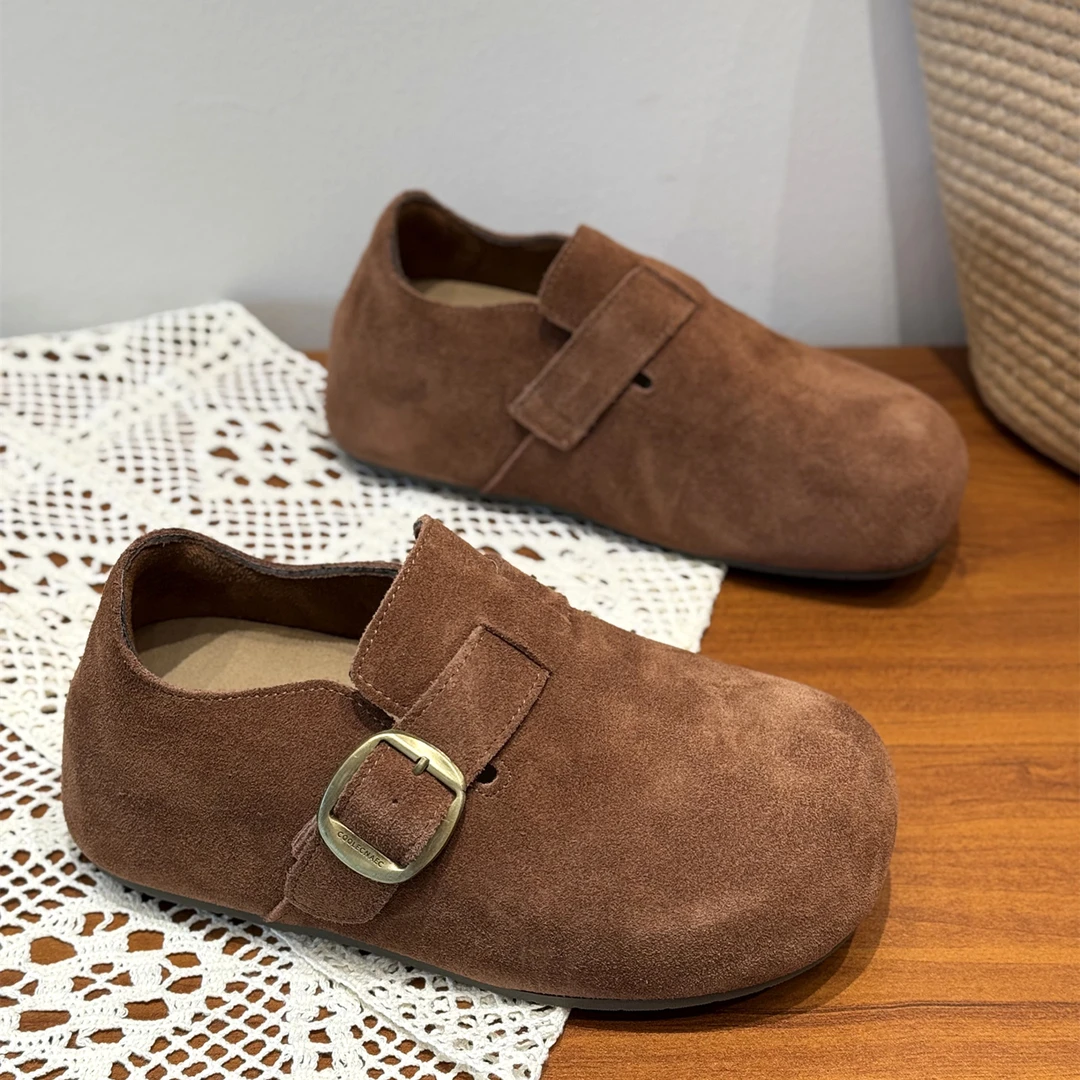 真皮复古一脚蹬超火勃肯鞋女2025新款秋厚底内增高百搭美拉德单鞋