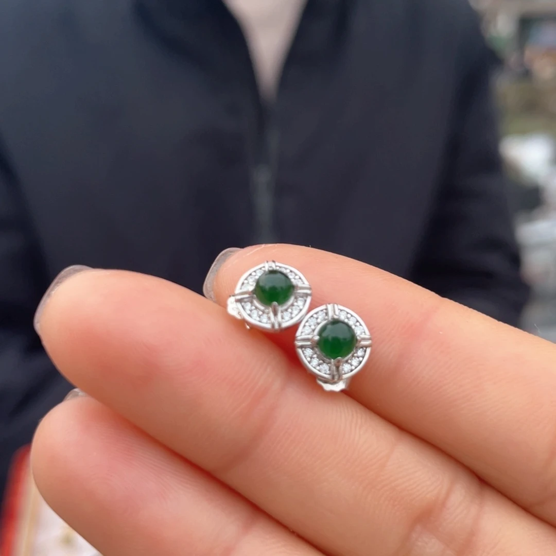 翡翠耳饰银S925镶嵌翡翠