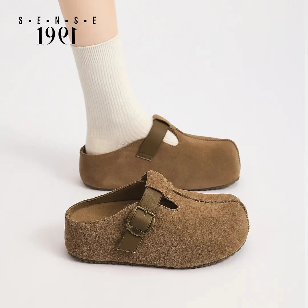 sense1991厚底增高勃肯鞋女2025新款秋季复古百搭包头半拖袋鼠鞋