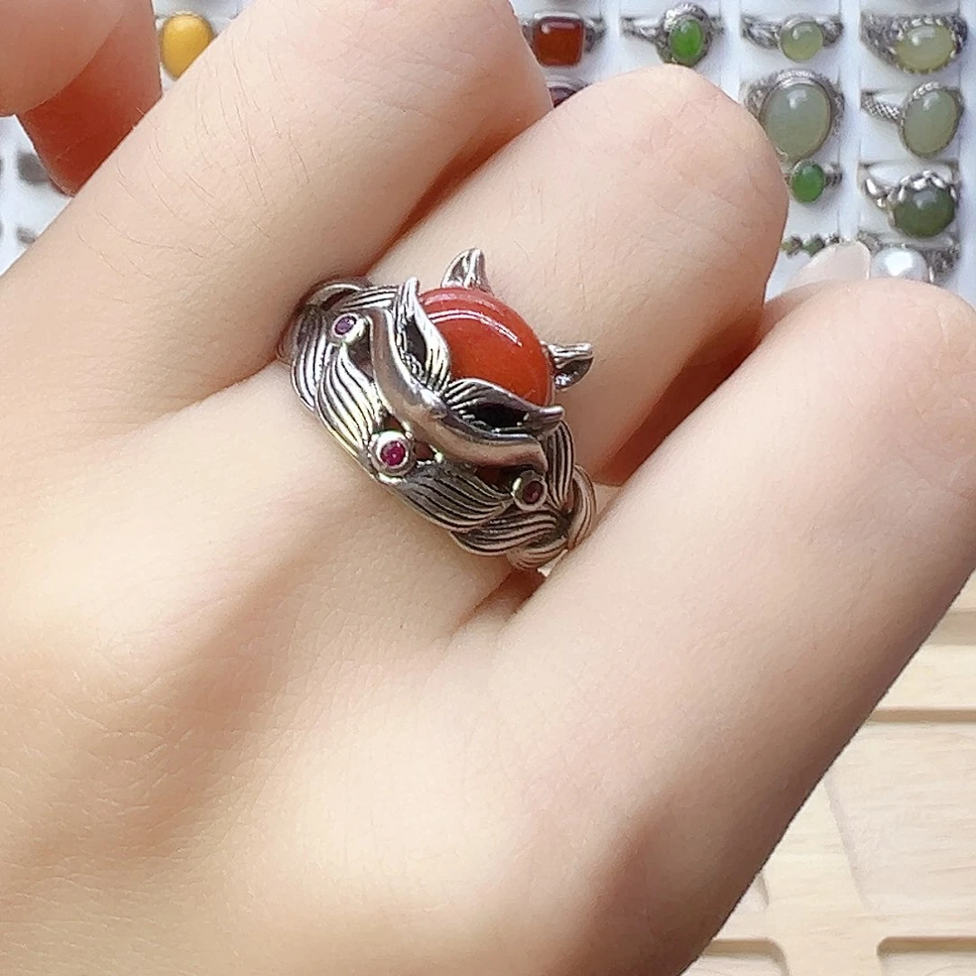 玛瑙/玉髓戒指银S925镶嵌