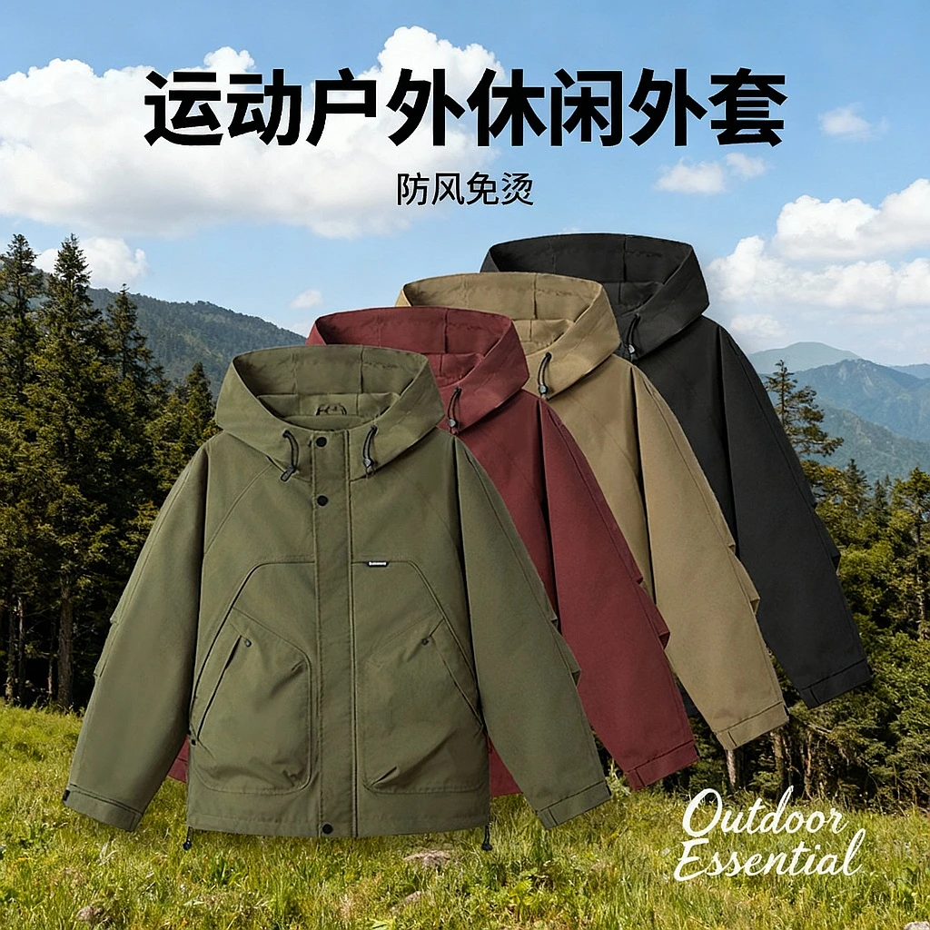 春秋新款连帽秋季男户外防风休闲夹克外套休闲男士运动百搭9203